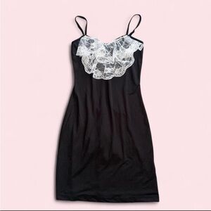 Spirit Black Slip Dress with White Lace Trim
